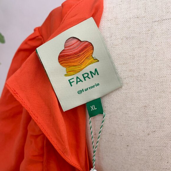 Farm Rio Orange Puffy Sleeved Corset Midi Dress Size XL - Picture 11 of 14